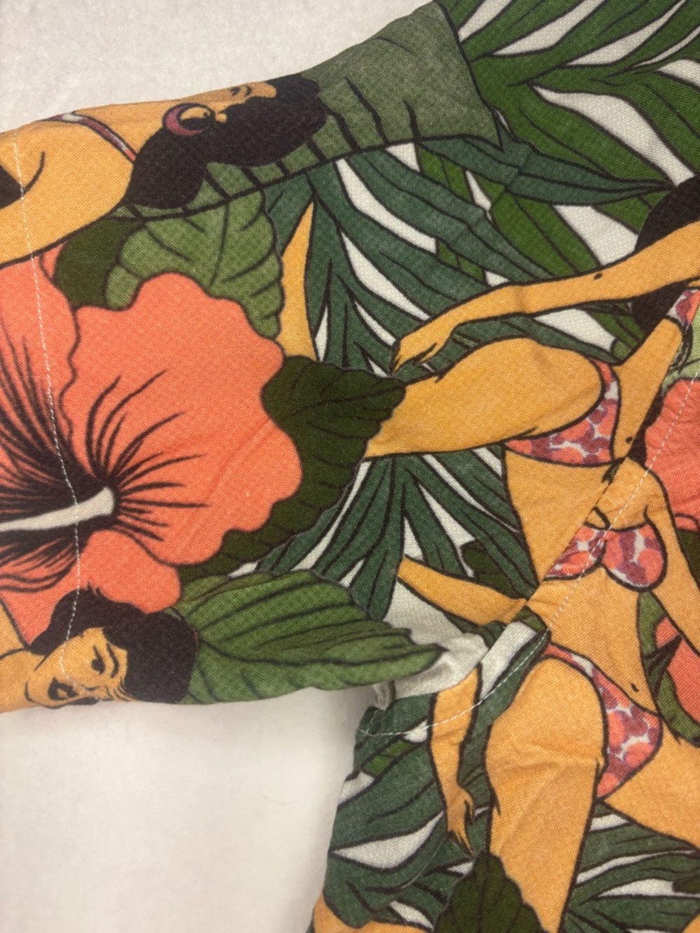 Duvin Hawaiian Floral Print Short Sleeve Shirt - Green/Coral - Picture 7 of 9